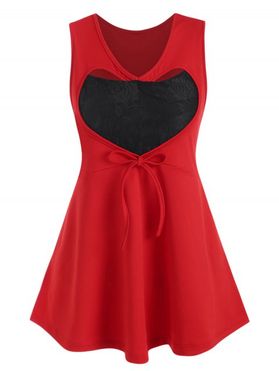 Plus Size Valentine Heart Lace Insert Tied Tank Top