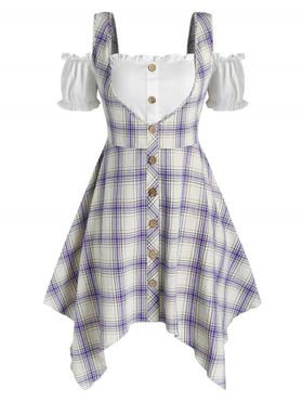 Plus Size Off The Shoulder Crop Top and Plaid Handkerchief Dress Set