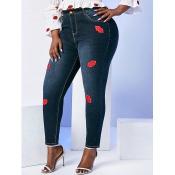 

Lips Patched Mid Rise Plus Size Skinny Jeans, Black