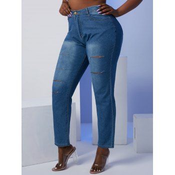 

Ladder Ripped Mid Rise Plus Size Skinny Jeans, Blue