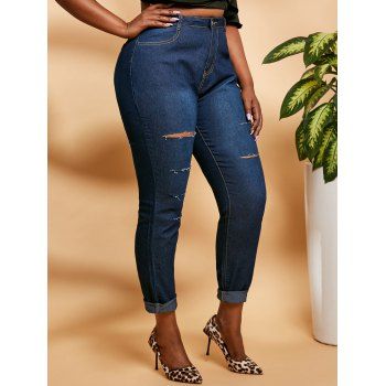 

Ladder Ripped Mid Rise Plus Size Skinny Jeans, Deep blue