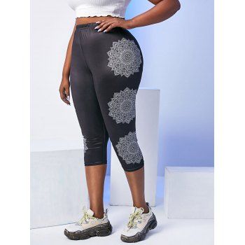 

Plus Size High Rise Tribal Print Cropped Leggings, Black