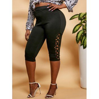 

Plus Size High Rise Laser Cut Capri Leggings, Black