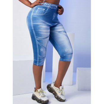 

Plus Size 3D Print Capri Jeggings, Blue