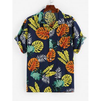 

Tropical Leaves Print Short Sleeve Shirt, Deep blue