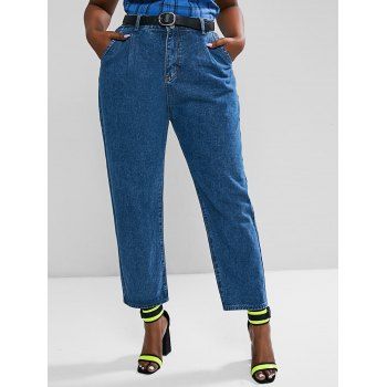 

Plus Size Trapeze Solid Mom Jeans, Deep blue