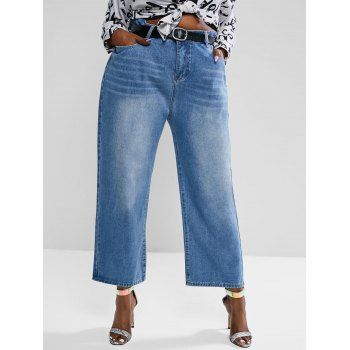 

Plus Size High Waisted Straight Leg Light Wash Jeans, Blue