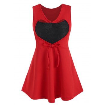 Plus Size Valentine Heart Lace Insert Tied Tank Top