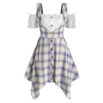 

Plus Size Off The Shoulder Crop Top and Plaid Handkerchief Dress Set, Multicolor