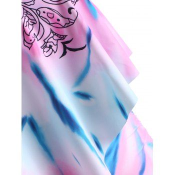 Plus Size Tie Dye Straps Criss Cross Cinched Tankini Swimwear