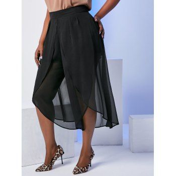 

Plus Size Chiffon Overlap Wide Leg Loose Pants, Black