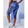 Plus Size 3D Jean Print Cropped High Rise Jeggings - BLUE 5X