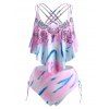 Plus Size Tie Dye Straps Criss Cross Cinched Tankini Swimwear - LIGHT PURPLE 2X