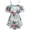 T-shirt à Imprimé Fleur à Epaule Dénudée à Volants - Blanc XXL