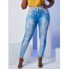 Pantalon Imprimé Maigre 3D  Panneau en Gris de Grande Taille - Bleu 5X