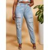 Ladder Ripped Mid Rise Plus Size Skinny Jeans - LIGHT BLUE 2XL