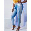 Pantalon Imprimé Maigre 3D  Panneau en Gris de Grande Taille - Bleu 1X