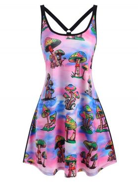 Summer Mushroom Print O Ring Strappy Tank Dress