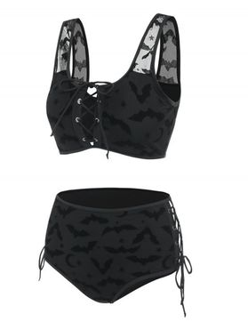 Bat Crescent Mesh Lace-up Bikini Set