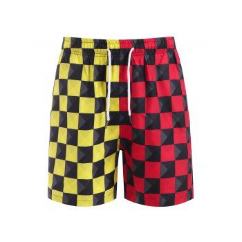 

Contrast Checkerboard Print Casual Shorts, Red