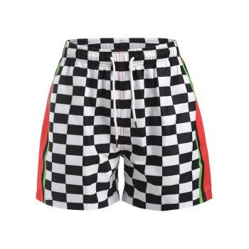

Contrast Panel Checkerboard Print Shorts, White