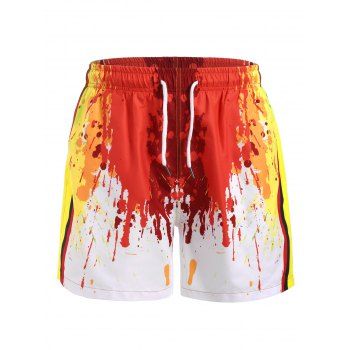 

Painting Splash Print Drawstring Shorts, Red