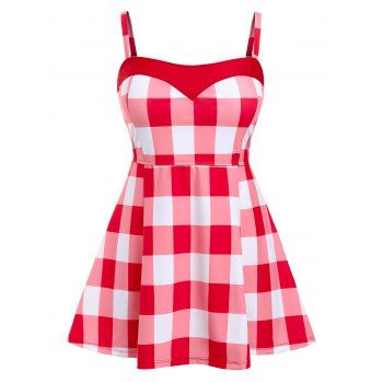 

Plus Size Checked Skirted Tankini Swimwear, Red