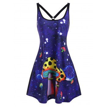 

Summer Mushroom Print O Ring Strappy Tank Dress, Blue