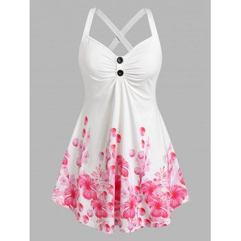 

Plus Size Crisscross Floral Print Tank Top, White