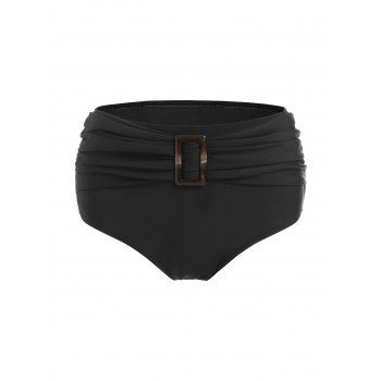 

Rectangle Buckle Ruched Swim Briefs, Black