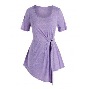 Fashion Women Plus Size O Ring Irregular Tee Clothing 2x Purple
