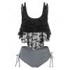 Tummy Control Tankini Swimwear Gothic Swimsuit Stripe Bat Print Mesh Cinched Summer Beach Bathing Suit
