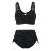 Gothic Bikini Swimsuit Bat Crescent Star Print Bathing Suit Cinched Mesh Lace Up Cut Out Swimwear - BLACK XL
