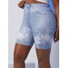 Plus Size High Rise 3D Floral Jean Print Short Jeggings - BLUE 1X