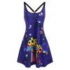 Summer Mushroom Print O Ring Strappy Tank Dress - BLUE XXL