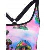 Summer Mushroom Print O Ring Strappy Tank Dress - multicolor XL