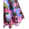 Summer Mushroom Print O Ring Strappy Tank Dress - multicolor XL
