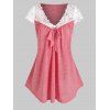 T-shirt Chiné Fleur en Dentelle Insérée avec Nœud Papillon - Rose clair L