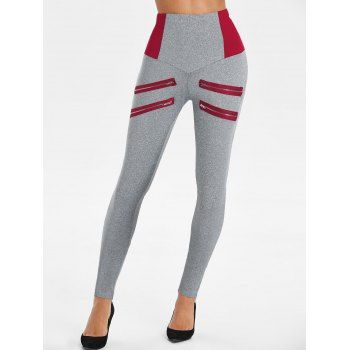 

Zip Embellished Elastic Waist Heathered Leggings, Deep red
