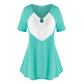 

Plus Size O Ring Cinched Two Tone Tee, Light green