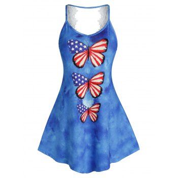 

Plus Size Butterfly American Flag Print Cutout Tank Top, Blue