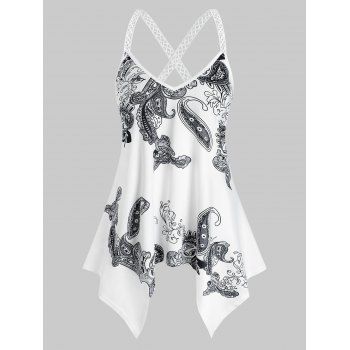 

Plus Size Paisley Print Handkerchief Tank Top, White