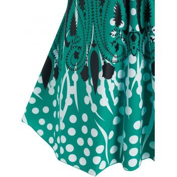 Plus Size Paisley Polka Dot Print Ruched Padded Tankini Set