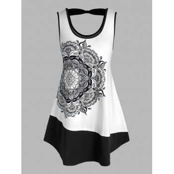 

Plus Size Tribal Print Cutout Tank Top, White