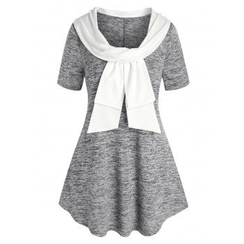 

Plus Size Space Dye Print Curved Hem Bowknot T-shirt, Multicolor