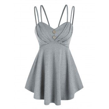 

Pleated Strappy Empire Waist Tank Top, Gray