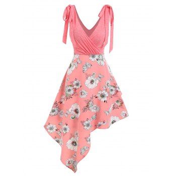 

Floral Print Tie Shoulder Asymmetric Midi Dress, Light pink