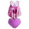 Maillot de Bain Tankini Teinté à Bretelle Croisée à Taille Haute de Grande Taille - Violet clair 4X