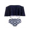 Ethnic Flower Cutout Off Shoulder Flounce Bikini Swimwear - DEEP BLUE M