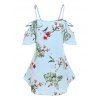 Haut à Épaules Découvertes Imprimé Floral - Bleu clair XL